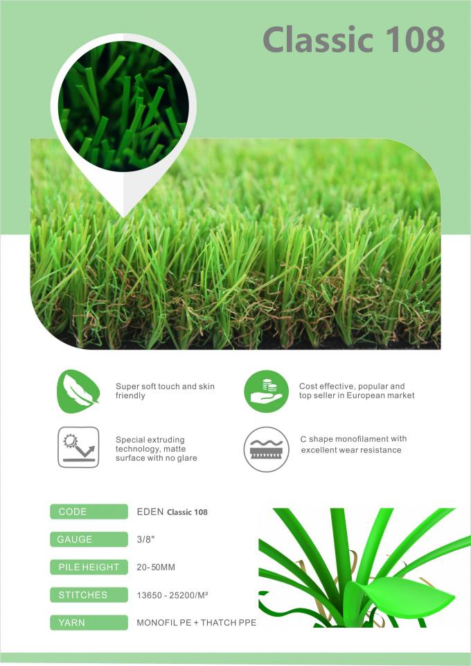 Revestimento protetor sintético de vista natural de Eco do gramado da grama do tapete artificial comercial do relvado reciclável 0