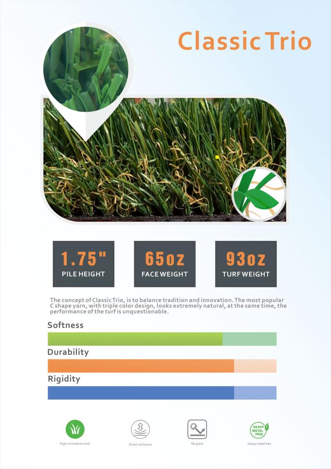 Do tapete artificial comercial do relvado do jardim gramado sintético de vista natural ECO do relvado que suporta 100% reciclável 0